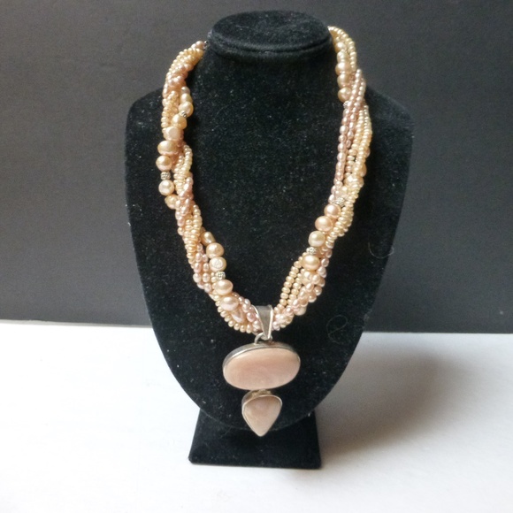 PEARLS FOR 2025 necklace 6 strand pink pearls 925 Jasper Pendant - Picture 6 of 6